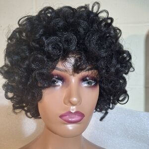 Curly Black Human Hair Blend Wig